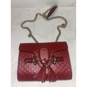 Gucci Leather Chain Shoulder Bag in Red